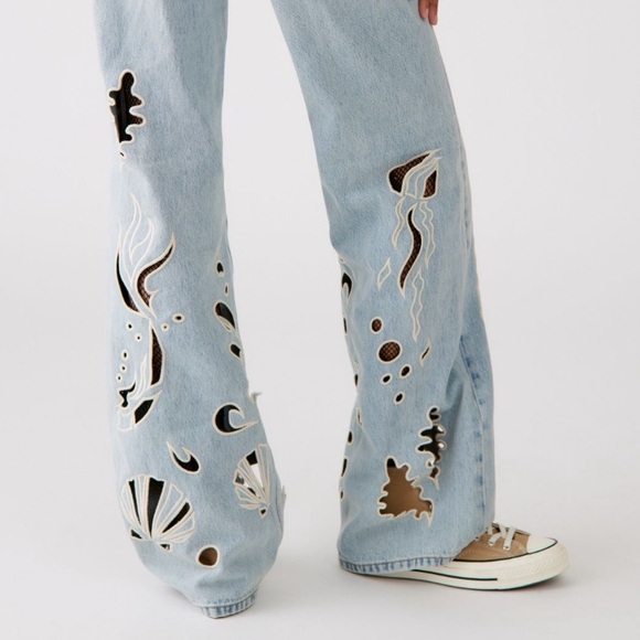 BDG High Waisted Flare Jeans Cutout Seascape Urban Outfitters Exclusive - Picture 7 of 9